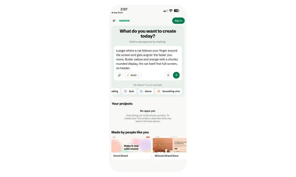 The prompt typed into the home screen