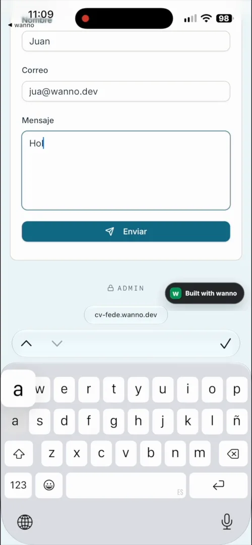 Formulario en el sitio publicado