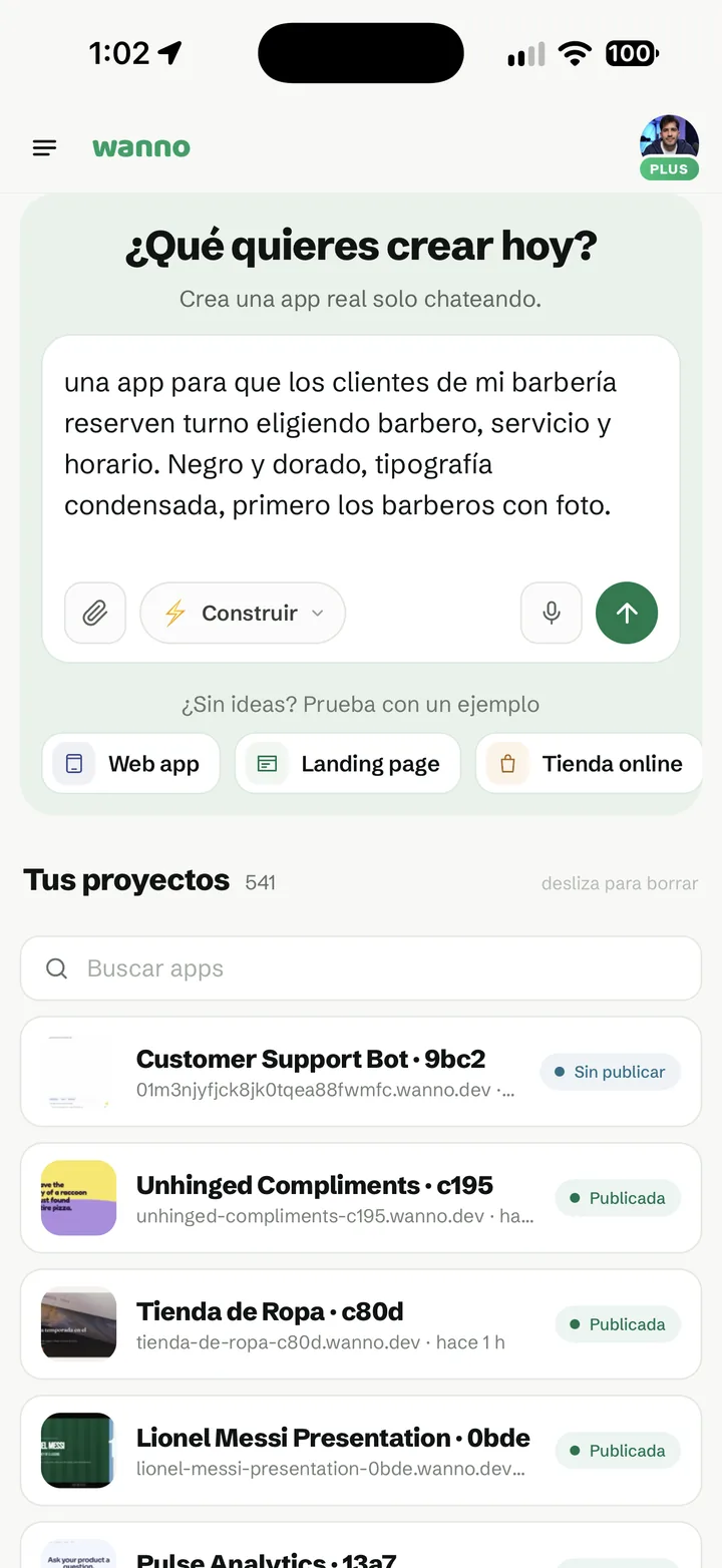 Pantalla de inicio de wanno con el prompt de la barbería escrito
