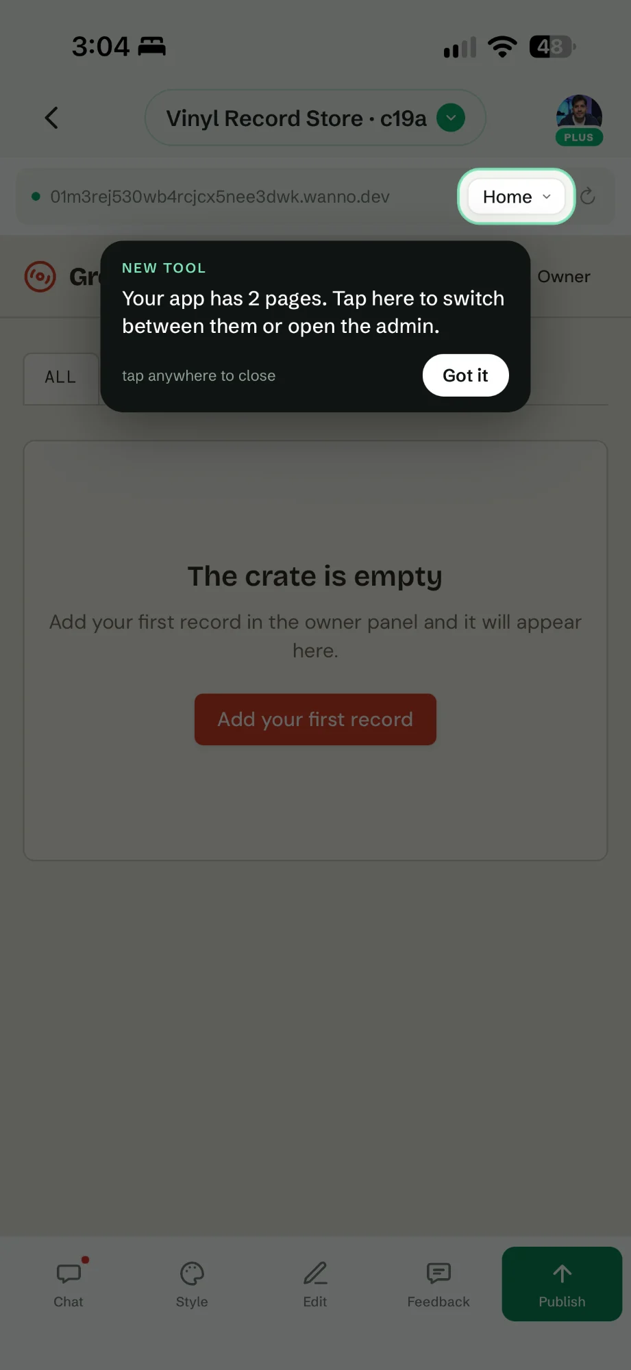 Tip about the page selector, over the empty store
