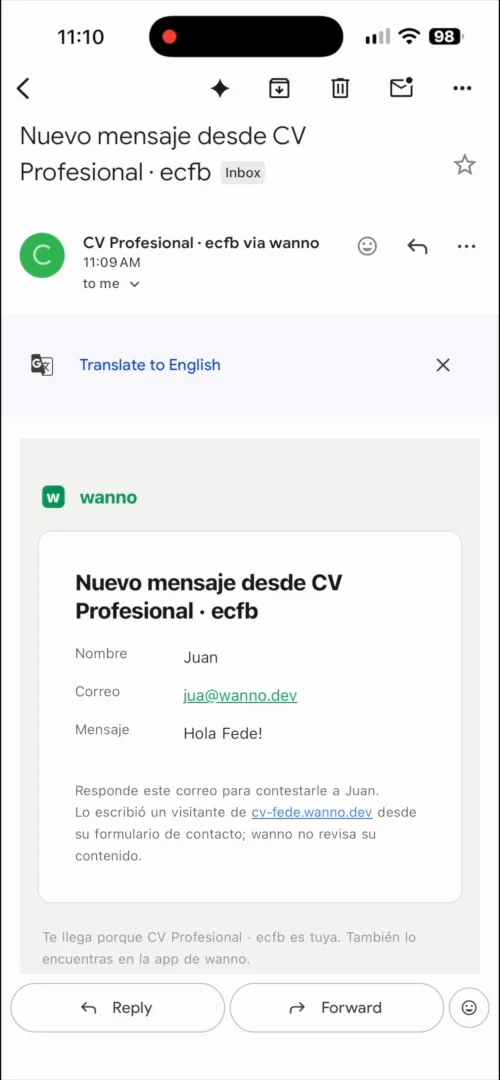 Mensaje en el correo