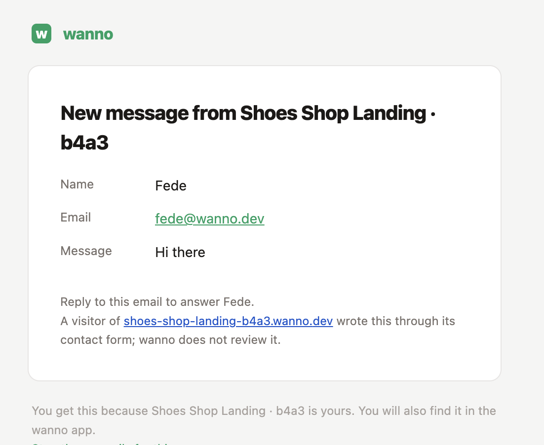 wanno email with a new contact form message