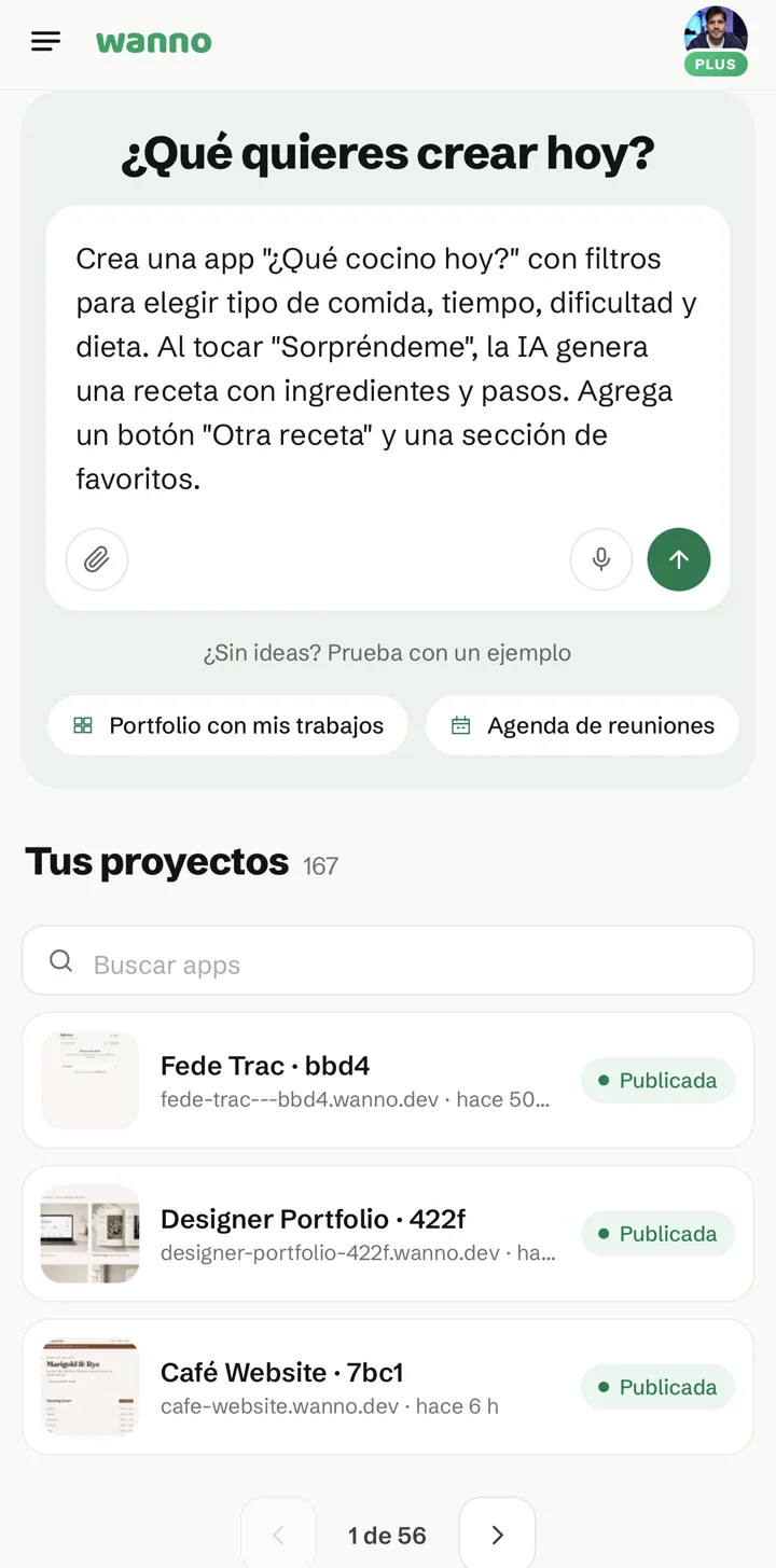 Prompt de la app ¿Qué cocino hoy? escrito en la pantalla de inicio de wanno