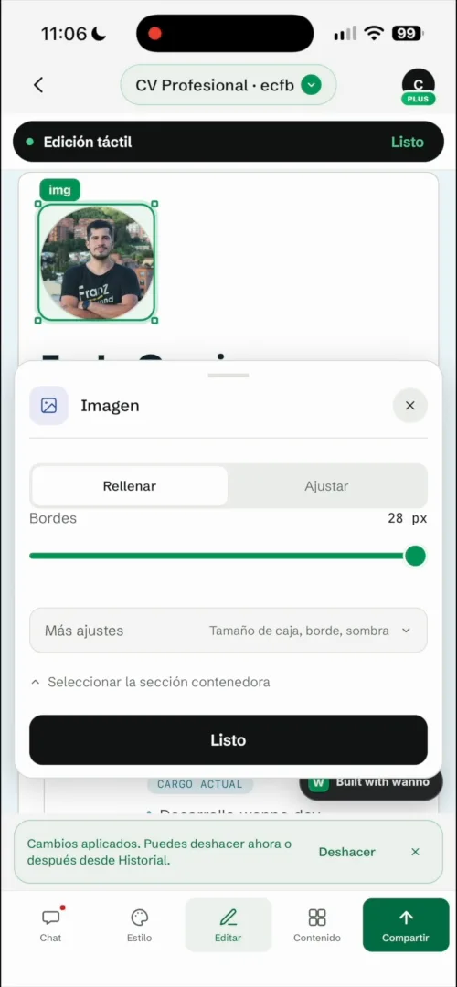 Edición táctil sobre la foto