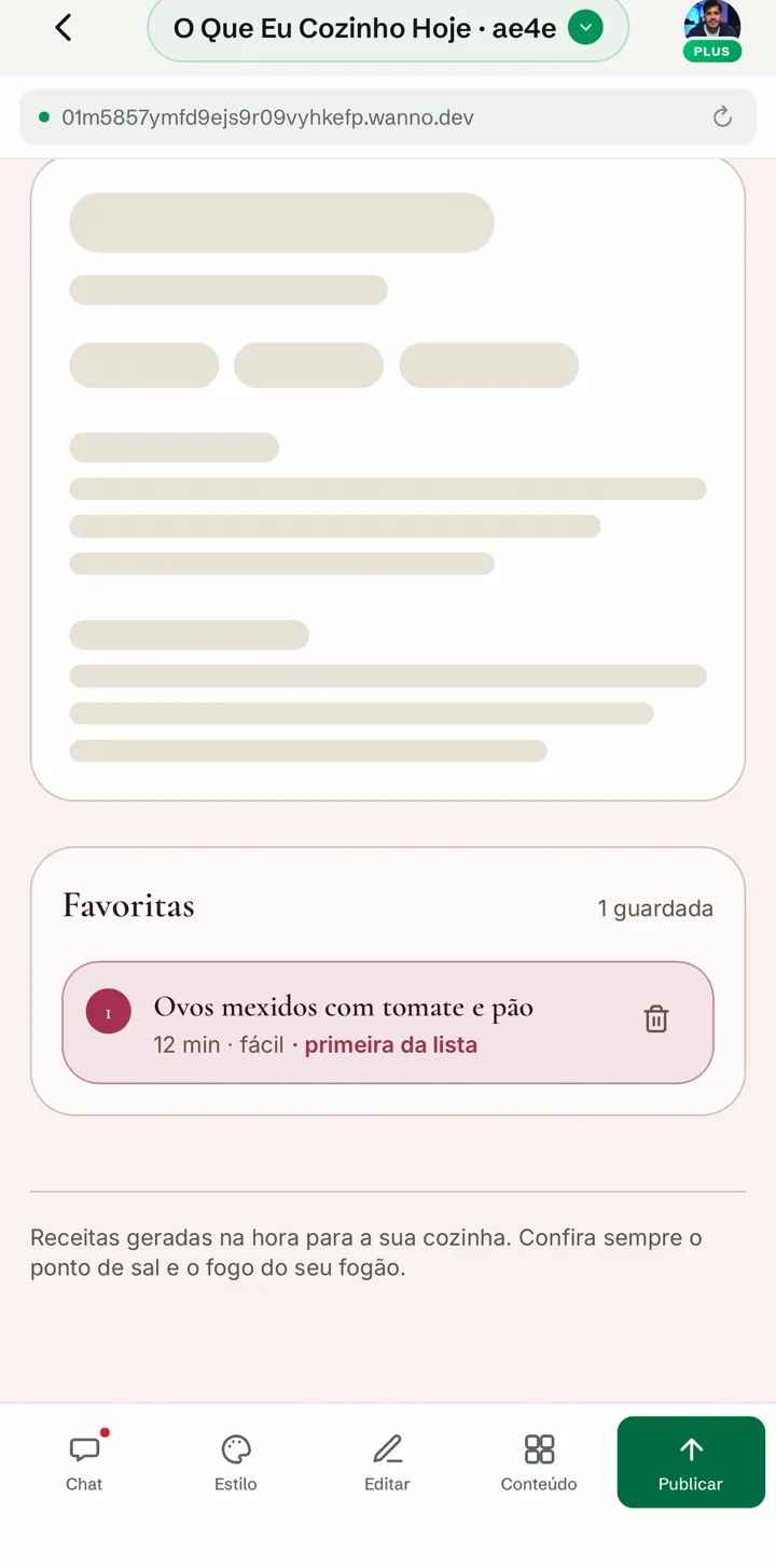 Seção Favoritas com uma receita salva