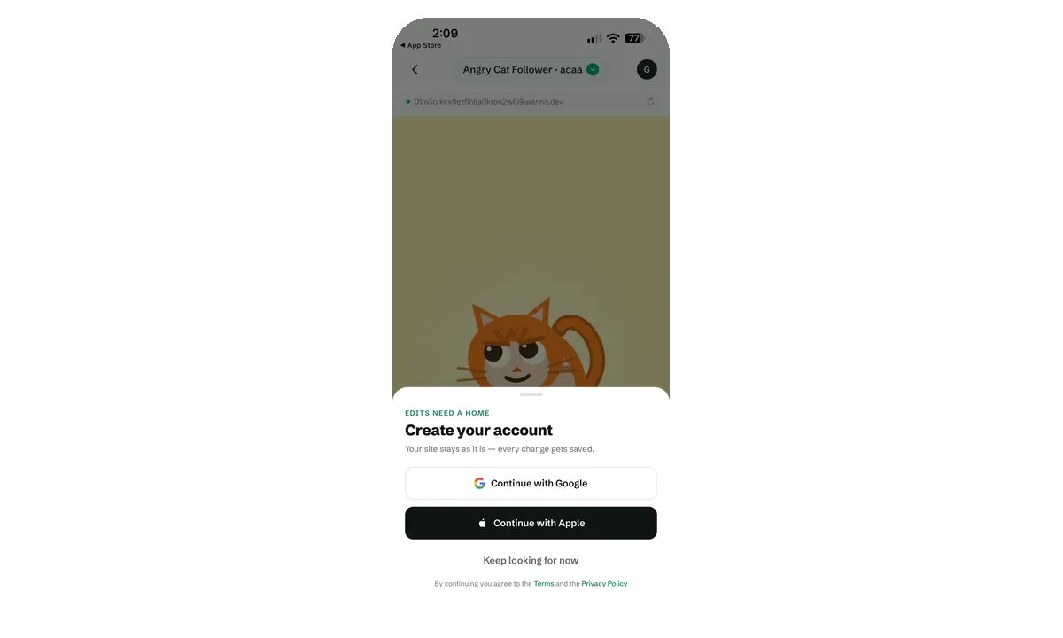 Create your account sheet with Google and Apple sign-in