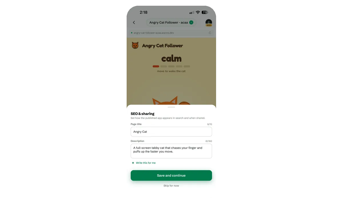 SEO and sharing form with page title and description