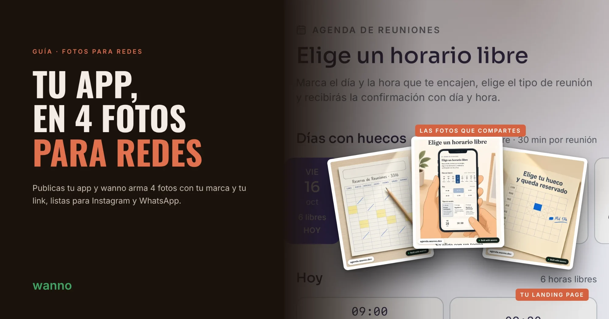 Portada: la landing del portafolio Atelier Nord y las 4 fotos que creó wanno, listas para compartir en redes