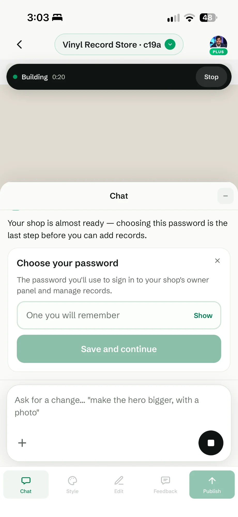 Choose your password card in the chat while wanno builds the store