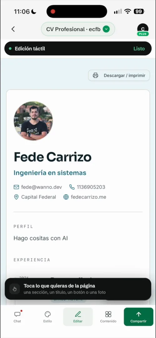 CV después del cambio de estilo
