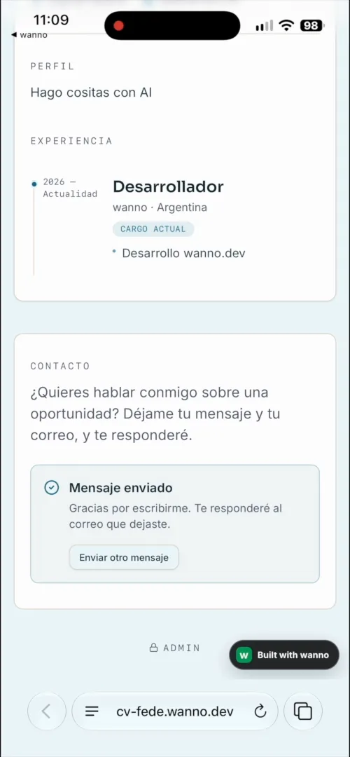 Mensaje enviado desde el CV