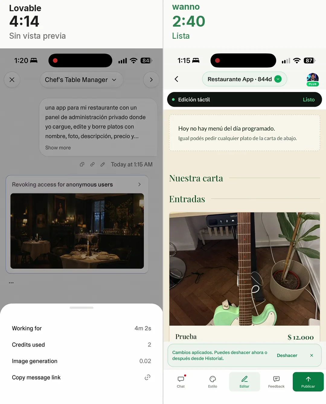 Al final: Lovable sin vista previa a los 4:14; wanno con el título editado con la edición táctil