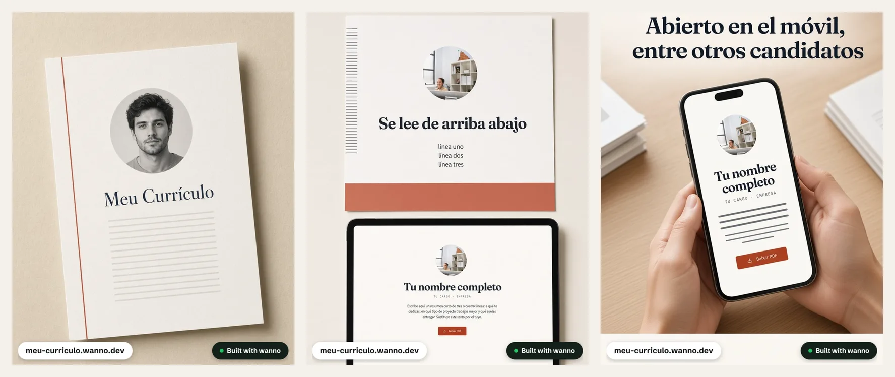 Três das fotos geradas para o currículo online