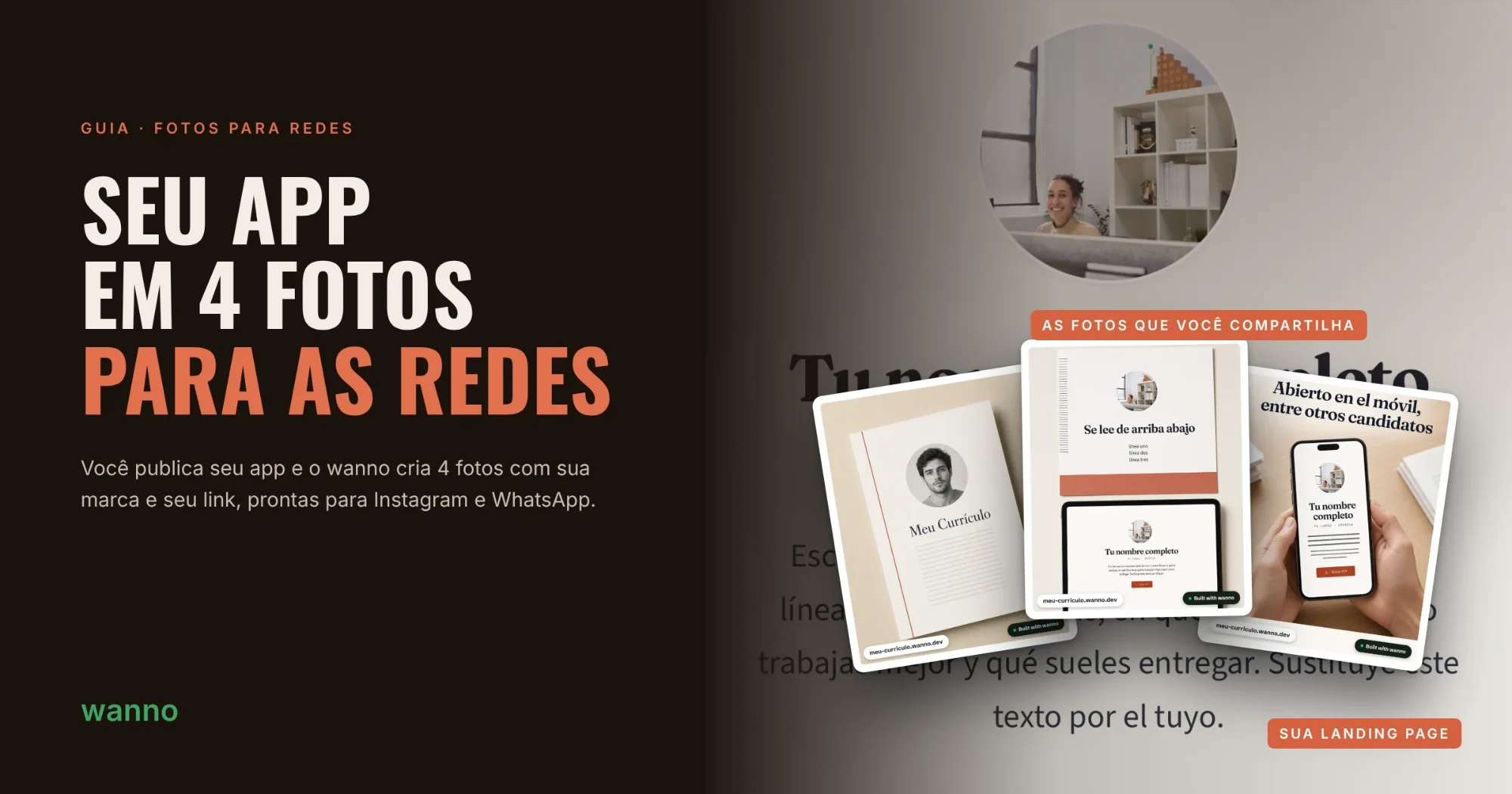 Capa: a landing page do portfólio Atelier Nord e as 4 fotos que o wanno criou, prontas para compartilhar nas redes
