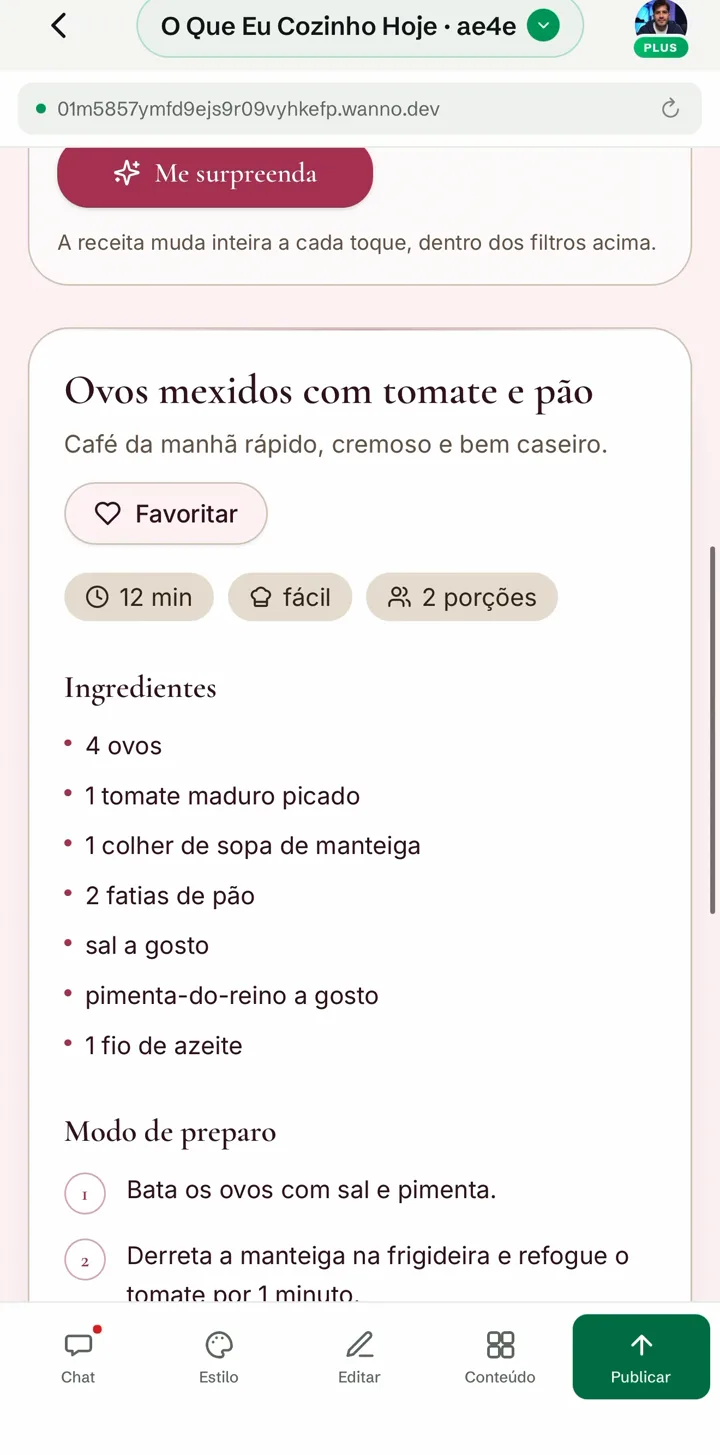 Receita gerada com IA: ovos mexidos com tomate e pão