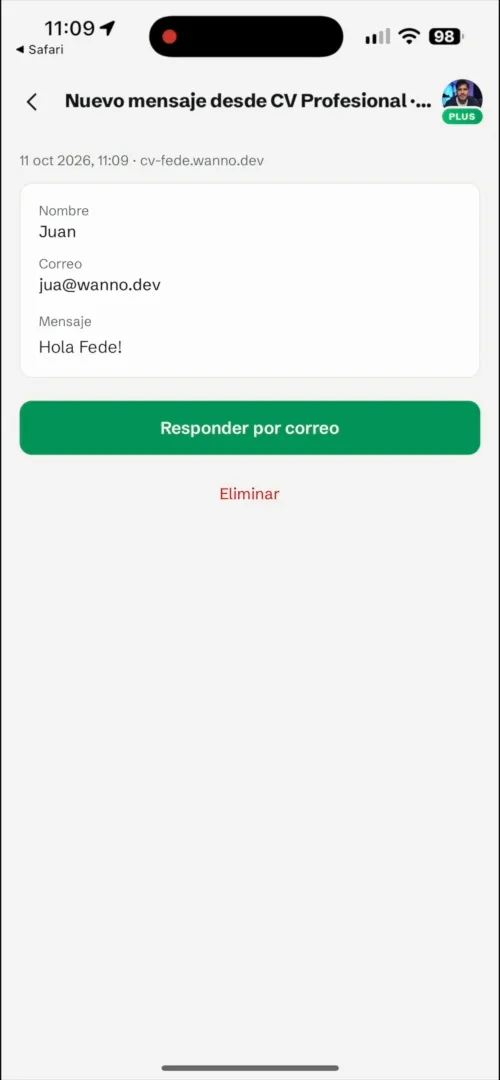 Mensaje en la app de wanno