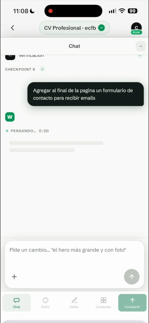 Prompt del formulario de contacto