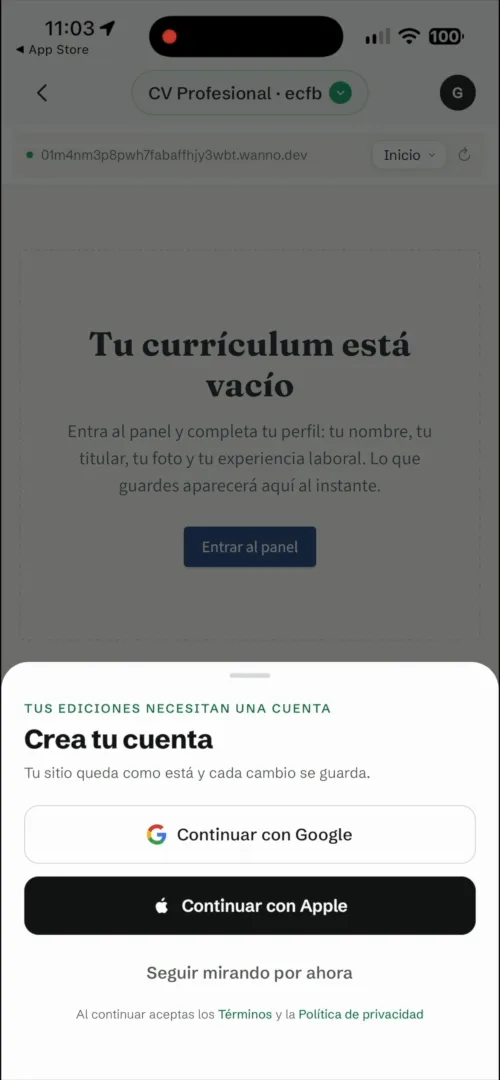 Crear cuenta con Google o Apple