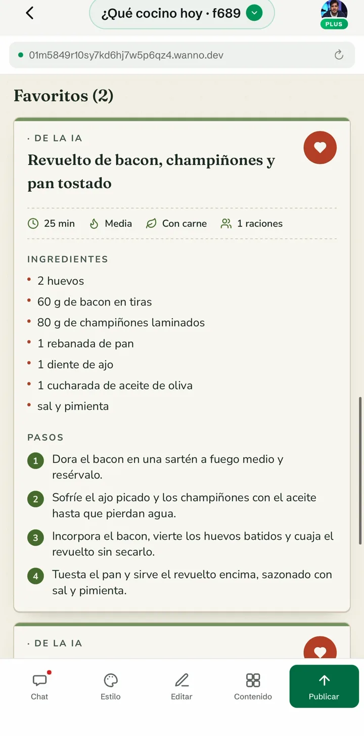 Sección Favoritos con dos recetas guardadas