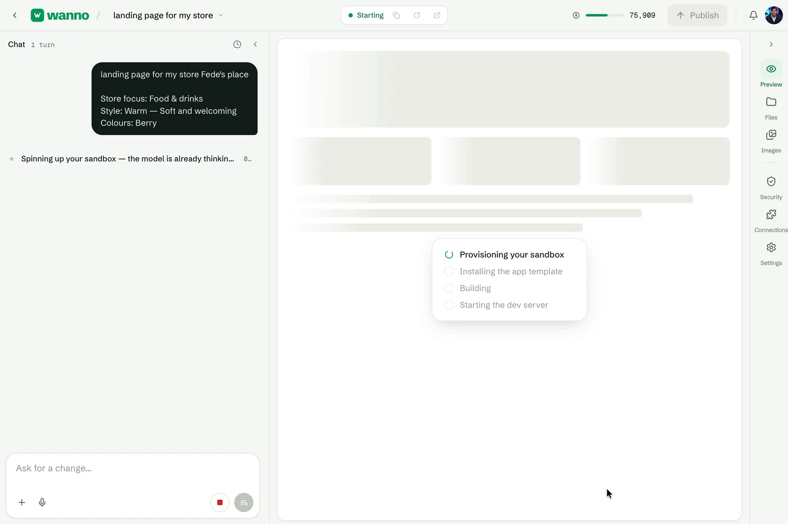 wanno editor with the request summary and build progress