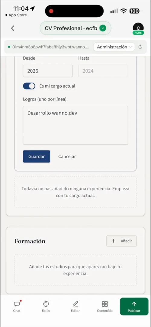 Experiencia laboral en el panel