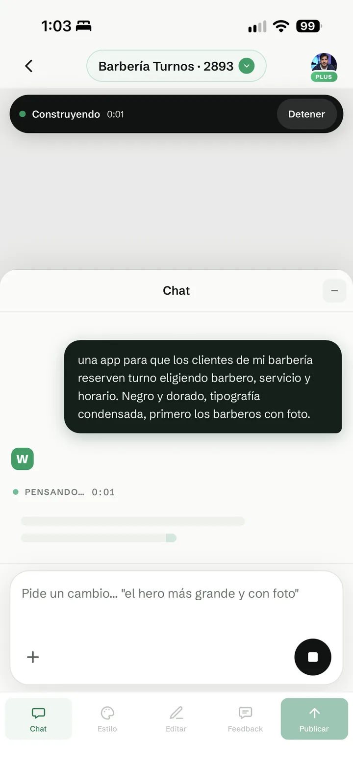 El builder a un segundo de empezar, con wanno pensando