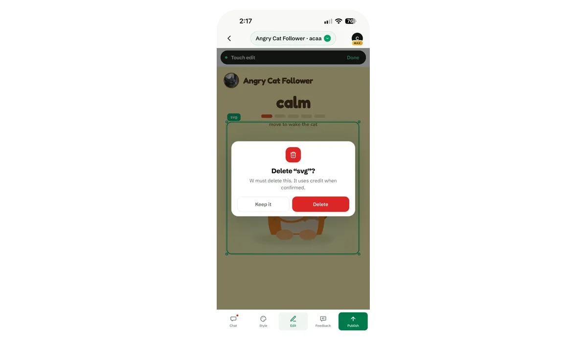 Delete confirmation dialog with Keep it and Delete buttons