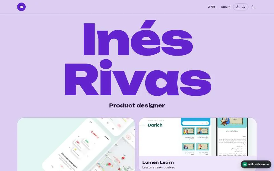 A portfolio built with wanno: Inés Rivas, product designer, with her case studies